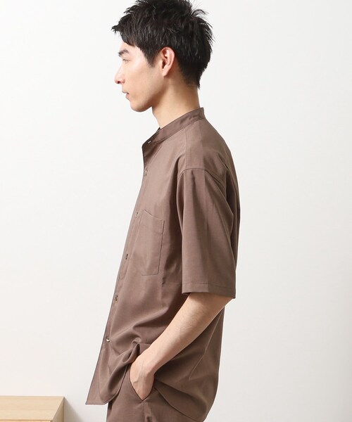 THE SHOP TK （ザ ショップ ティーケー ）の「クールファイバーバンドカラー半袖シャツ　接触冷感／吸水速乾／UVケア／軽量／セットアップ可（シャツ/ブラウス・メンズ・ブラウン系/ネイビー・02/03/04）」の6枚目の写真