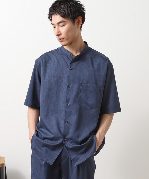 THE SHOP TK （ザ ショップ ティーケー ）の「クールファイバーバンドカラー半袖シャツ　接触冷感／吸水速乾／UVケア／軽量／セットアップ可（シャツ/ブラウス・メンズ・ブラウン系/ネイビー・02/03/04）」の9枚目の写真