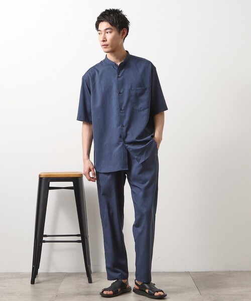 THE SHOP TK （ザ ショップ ティーケー ）の「クールファイバーバンドカラー半袖シャツ　接触冷感／吸水速乾／UVケア／軽量／セットアップ可（シャツ/ブラウス・メンズ・ブラウン系/ネイビー・02/03/04）」の12枚目の写真