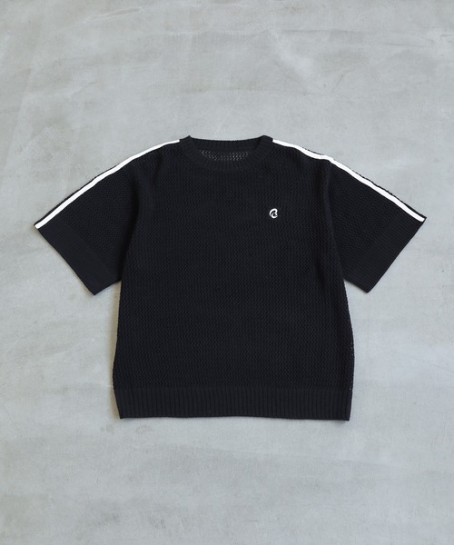 ROCHEM（ローシェン）の「ワンポイントロゴ刺繍サイドラインメッシュニット（ニット/セーター・メンズ・ネイビー/ワイン/チャコール/ブラック/ホワイト/ダークグリーン・S/M/L/XS）」の7枚目の写真