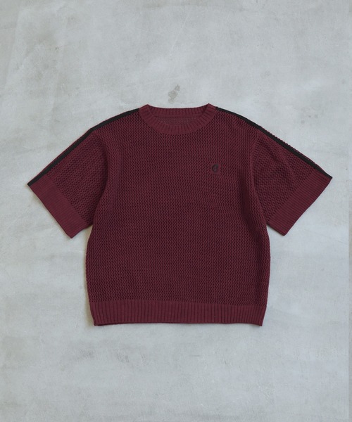 ROCHEM（ローシェン）の「ワンポイントロゴ刺繍サイドラインメッシュニット（ニット/セーター・メンズ・ネイビー/ワイン/チャコール/ブラック/ホワイト/ダークグリーン・S/M/L/XS）」の10枚目の写真