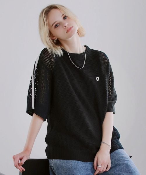 ROCHEM（ローシェン）の「ワンポイントロゴ刺繍サイドラインメッシュニット（ニット/セーター・メンズ・ネイビー/ワイン/チャコール/ブラック/ホワイト/ダークグリーン・S/M/L/XS）」の20枚目の写真