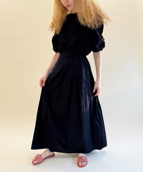 EDIT. FOR LULU（エディットフォールル）の「【ne Quittez pas / ヌキテパ】COTTON DOBBY CHECK SHIRRI（ワンピース・レディース・ブラック・MEDIUM）」の7枚目の写真
