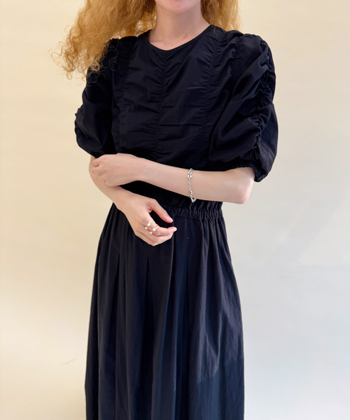 EDIT. FOR LULU（エディットフォールル）の「【ne Quittez pas / ヌキテパ】COTTON DOBBY CHECK SHIRRI（ワンピース・レディース・ブラック・MEDIUM）」の9枚目の写真