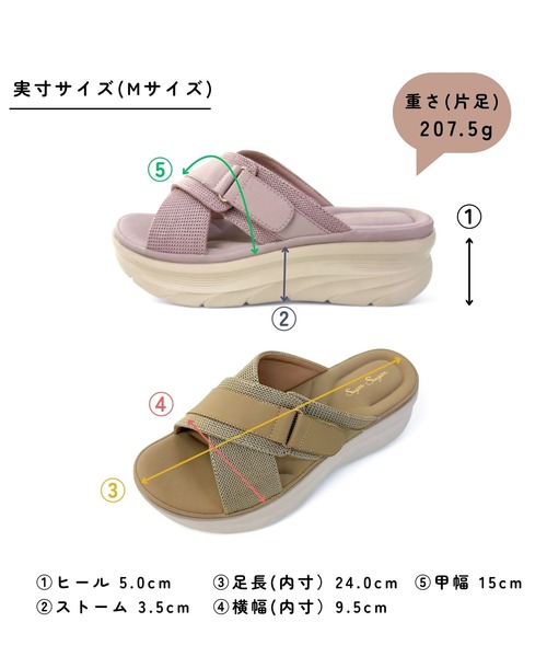 Sugar Sugar(シュガーシュガー)の「クロスベルト エアリー サンダル【SUGARSUGAR シュガーシュガー】厚底 歩きやすい 軽い 夏 ヒールあり(スニーカー・レディース・ベージュ/ピンク/カーキ/ブラック・S/M/L/LL)」の8枚目の写真