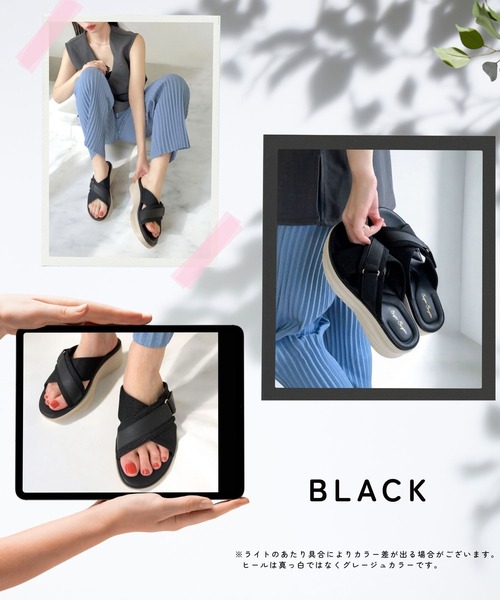 Sugar Sugar(シュガーシュガー)の「クロスベルト エアリー サンダル【SUGARSUGAR シュガーシュガー】厚底 歩きやすい 軽い 夏 ヒールあり(スニーカー・レディース・ベージュ/ピンク/カーキ/ブラック・S/M/L/LL)」の11枚目の写真