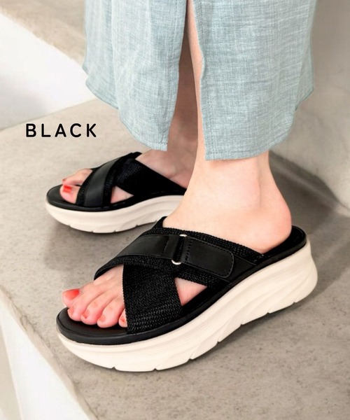 Sugar Sugar(シュガーシュガー)の「クロスベルト エアリー サンダル【SUGARSUGAR シュガーシュガー】厚底 歩きやすい 軽い 夏 ヒールあり(スニーカー・レディース・ベージュ/ピンク/カーキ/ブラック・S/M/L/LL)」の12枚目の写真