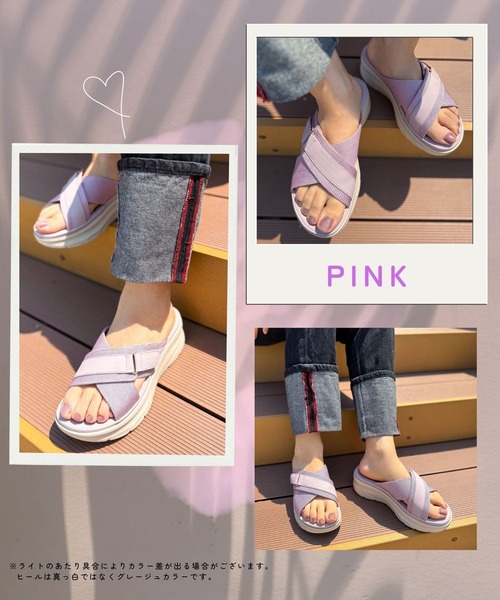 Sugar Sugar(シュガーシュガー)の「クロスベルト エアリー サンダル【SUGARSUGAR シュガーシュガー】厚底 歩きやすい 軽い 夏 ヒールあり(スニーカー・レディース・ベージュ/ピンク/カーキ/ブラック・S/M/L/LL)」の17枚目の写真