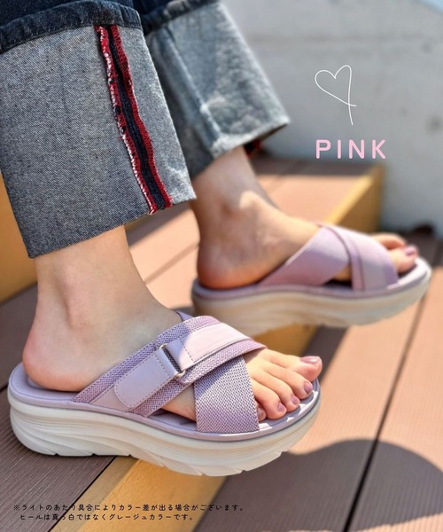 Sugar Sugar(シュガーシュガー)の「クロスベルト エアリー サンダル【SUGARSUGAR シュガーシュガー】厚底 歩きやすい 軽い 夏 ヒールあり(スニーカー・レディース・ベージュ/ピンク/カーキ/ブラック・S/M/L/LL)」の18枚目の写真