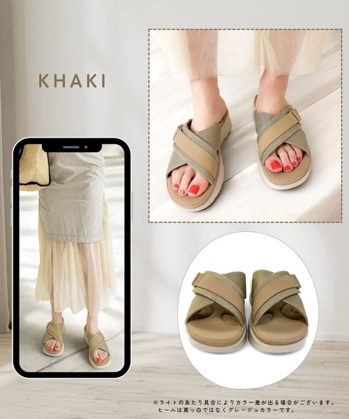 Sugar Sugar(シュガーシュガー)の「クロスベルト エアリー サンダル【SUGARSUGAR シュガーシュガー】厚底 歩きやすい 軽い 夏 ヒールあり(スニーカー・レディース・ベージュ/ピンク/カーキ/ブラック・S/M/L/LL)」の20枚目の写真