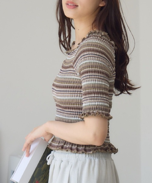 RETRO GIRL（レトロガール）の「アソートギャザーカットソー（Tシャツ/カットソー・レディース・パープル系その他/ブラウン系その他/ブラック系その他・FREE）」の3枚目の写真