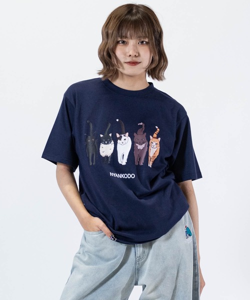 45R刺繍入り青半袖Tシャツ セール】【t】〔神保町にゃんこ堂〕ワンポイント刺繍/両面プリント