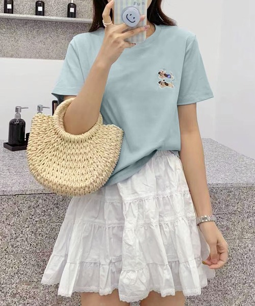 aimoha(アイモハ)の「ワンポイント犬刺繍Tシャツ(Tシャツ/カットソー・レディース・ブルー/ホワイト/ライトグレー/ダークグレー/ベージュ・FREE)」の13枚目の写真
