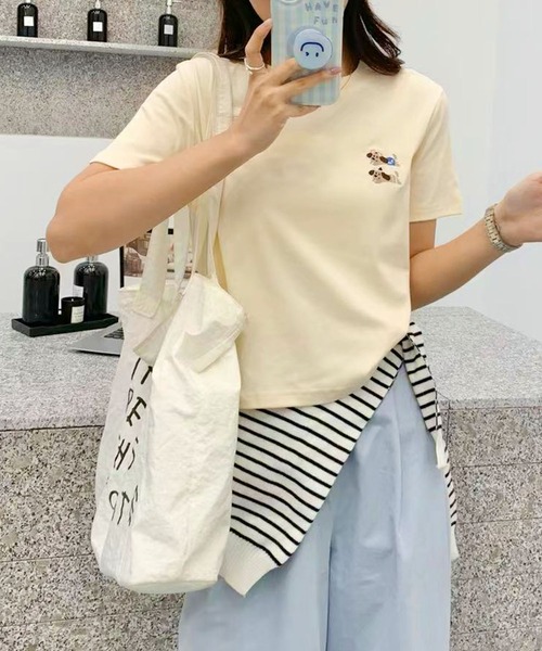 aimoha(アイモハ)の「ワンポイント犬刺繍Tシャツ(Tシャツ/カットソー・レディース・ブルー/ホワイト/ライトグレー/ダークグレー/ベージュ・FREE)」の12枚目の写真