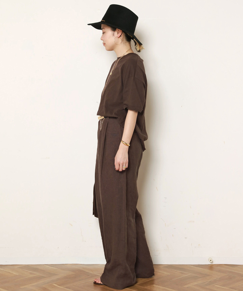 美品 EVERYDAY I LIKE リネン 麻 スリムフレアパンツ ブラウン系 美品 EVERYDAY I LIKE リネン 麻 スリムフレアパンツ ブラウン系