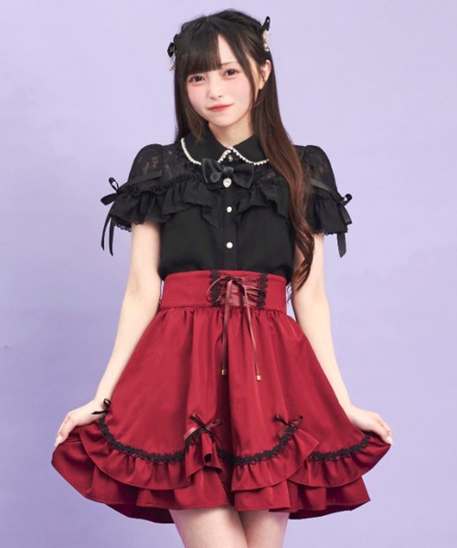 Secret Honey（シークレットハニー）の「裾スカラスカート（スカート・レディース・ブラック/ワインレッド・MEDIUM）」の2枚目の写真