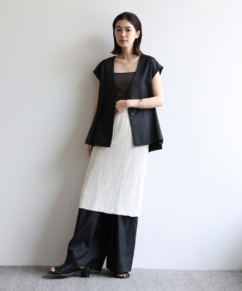 select MOCA Et（セレクトモカエト）の「【Et】Sheer Layered Knit Skirt（スカート・レディース・ブラック/ホワイト/ベージュ・FREE）」の6枚目の写真