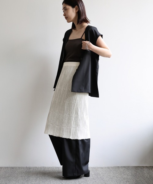 select MOCA Et(セレクトモカエト)の「【Et】Sheer Layered Knit Skirt(スカート・レディース・ブラック/ホワイト/ベージュ・FREE)」の22枚目の写真
