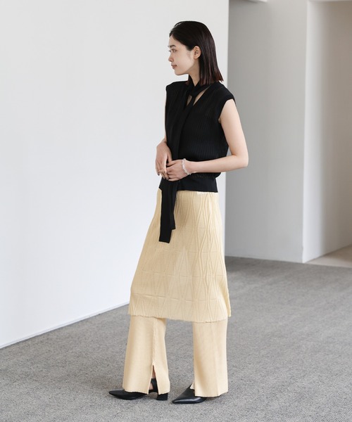 select MOCA Et（セレクトモカエト）の「【Et】Sheer Layered Knit Skirt（スカート・レディース・ブラック/ホワイト/ベージュ・FREE）」の14枚目の写真