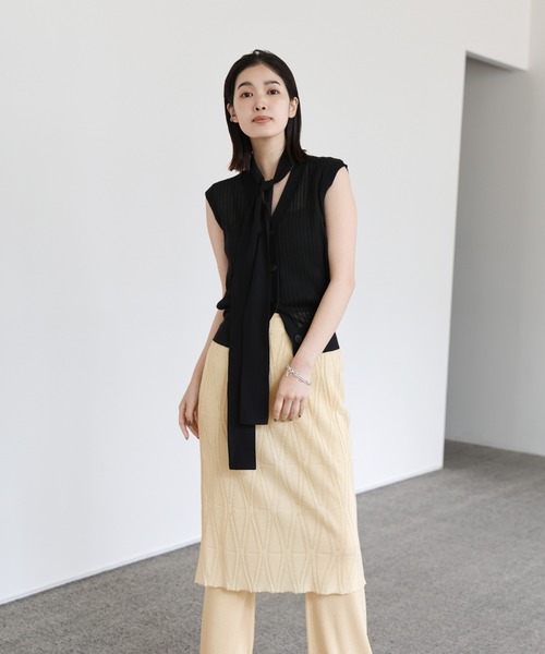 select MOCA Et（セレクトモカエト）の「【Et】Sheer Layered Knit Skirt（スカート・レディース・ブラック/ホワイト/ベージュ・FREE）」の15枚目の写真