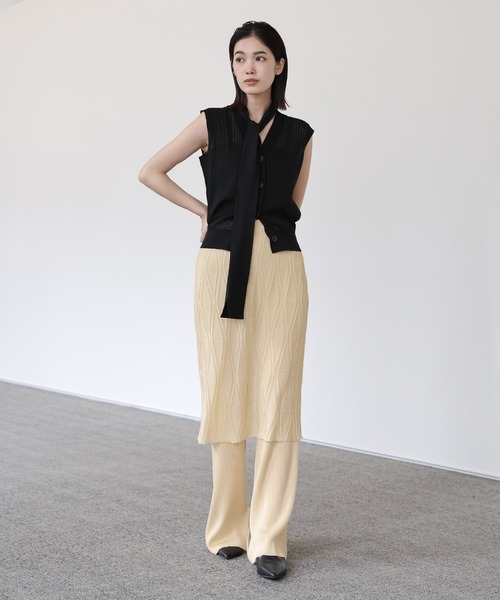 select MOCA Et（セレクトモカエト）の「【Et】Sheer Layered Knit Skirt（スカート・レディース・ブラック/ホワイト/ベージュ・FREE）」の5枚目の写真