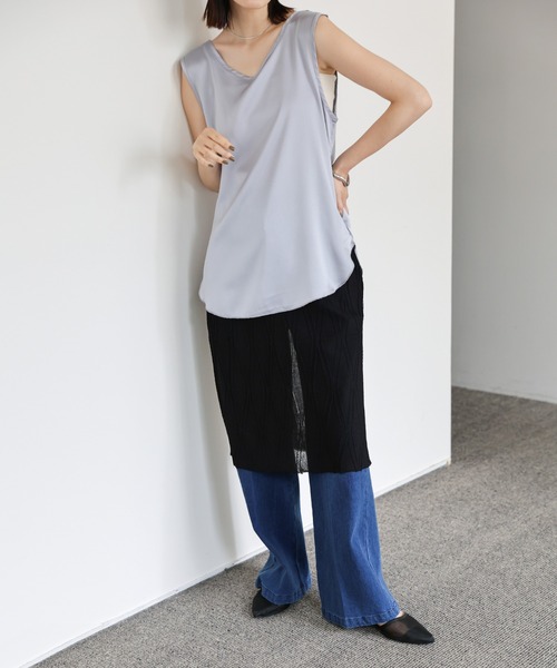 select MOCA Et（セレクトモカエト）の「【Et】Sheer Layered Knit Skirt（スカート・レディース・ブラック/ホワイト/ベージュ・FREE）」の9枚目の写真