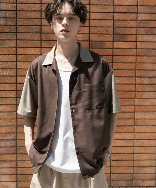 SENSE OF PLACE by URBAN RESEARCH（センスオブプレイスバイアーバンリサーチ）の「バイカラーオープンカラーショートスリーブシャツ（シャツ/ブラウス・メンズ・ブラウン/ライトブルー/チャコールグレー・MEDIUM/LARGE）」の3枚目の写真