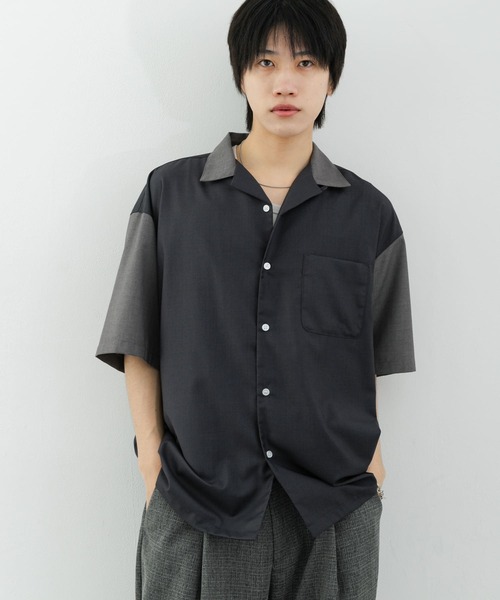 セール】バイカラーオープンカラーショートスリーブシャツ（シャツ