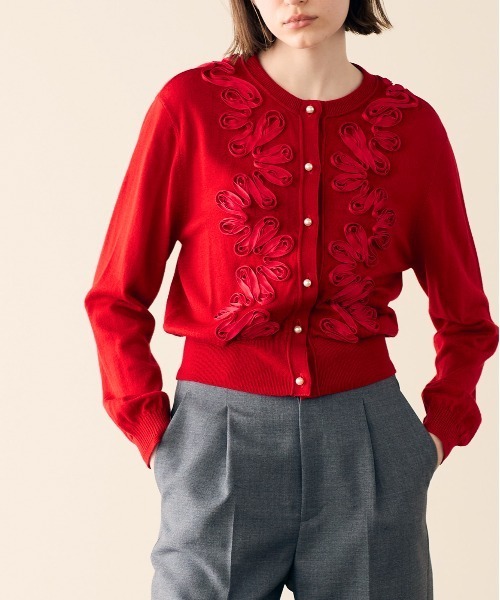 Marilyn Moon（マリリンムーン）の「code embroidery cardigan（カーディガン/ボレロ・レディース・チャコール/レッド/ブラック/オフホワイト・FREE）」の5枚目の写真