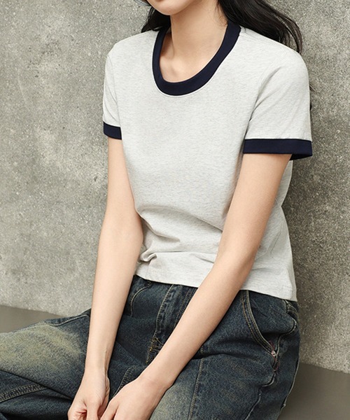 by LEGNA(バイレグナ)の「リンガーTシャツ(Tシャツ/カットソー・レディース・ベージュ系/ホワイト系/レッド系/ネイビー系/グレー系・LARGE/X-LARGE/MEDIUM)」の2枚目の写真
