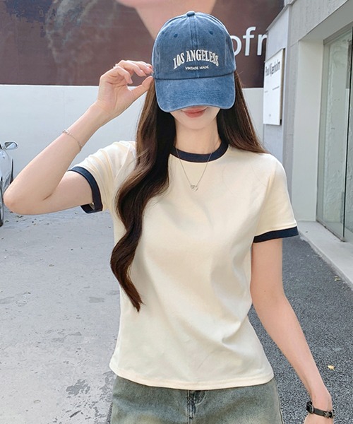 by LEGNA(バイレグナ)の「リンガーTシャツ(Tシャツ/カットソー・レディース・ベージュ系/ホワイト系/レッド系/ネイビー系/グレー系・LARGE/X-LARGE/MEDIUM)」の7枚目の写真