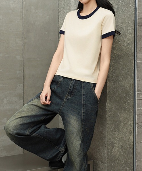 by LEGNA(バイレグナ)の「リンガーTシャツ(Tシャツ/カットソー・レディース・ベージュ系/ホワイト系/レッド系/ネイビー系/グレー系・LARGE/X-LARGE/MEDIUM)」の9枚目の写真