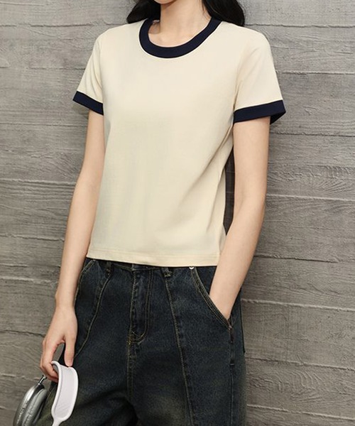 by LEGNA(バイレグナ)の「リンガーTシャツ(Tシャツ/カットソー・レディース・ベージュ系/ホワイト系/レッド系/ネイビー系/グレー系・LARGE/X-LARGE/MEDIUM)」の10枚目の写真