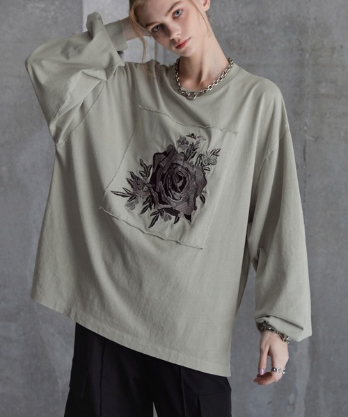 ティーズ ページ43 SERACE】Vintage design loose pigment flower embroidery long