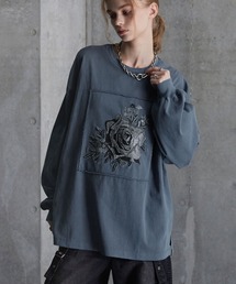 【SERACE】Vintage design loose pigment flower embroidery long tee / ヴィンテージデザインルーズピグメントフラワー刺繍ロンT