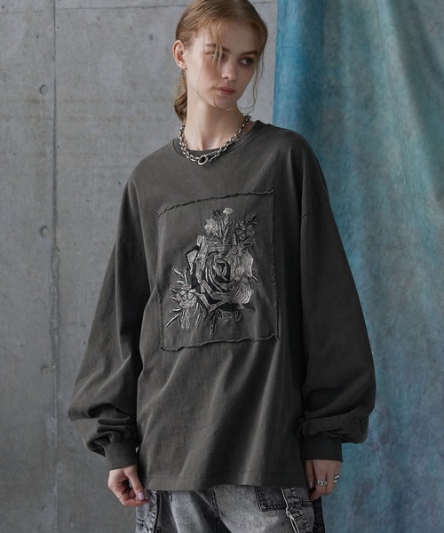 SERACE(セラス)の「【SERACE】Vintage design loose pigment flower embroidery long tee / ヴィンテージデザインルーズピグメントフラワー刺繍ロンT(Tシャツ/カットソー・メンズ・ブラック/ブルー/グレー・S/M/L)」の20枚目の写真