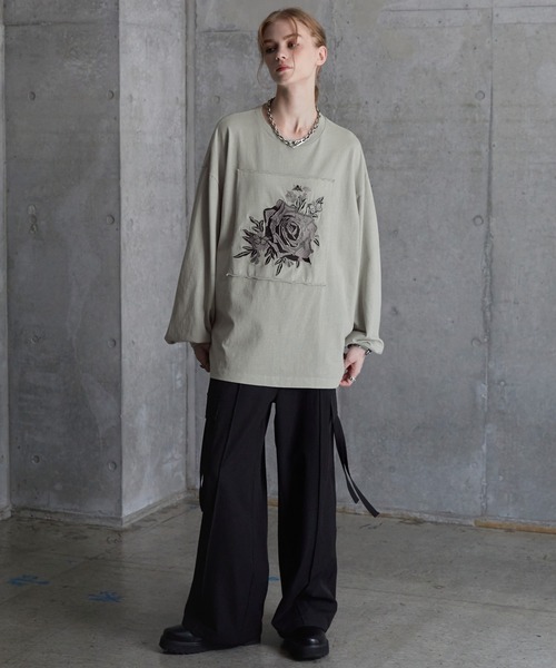 SERACE】Vintage design loose pigment flower embroidery long