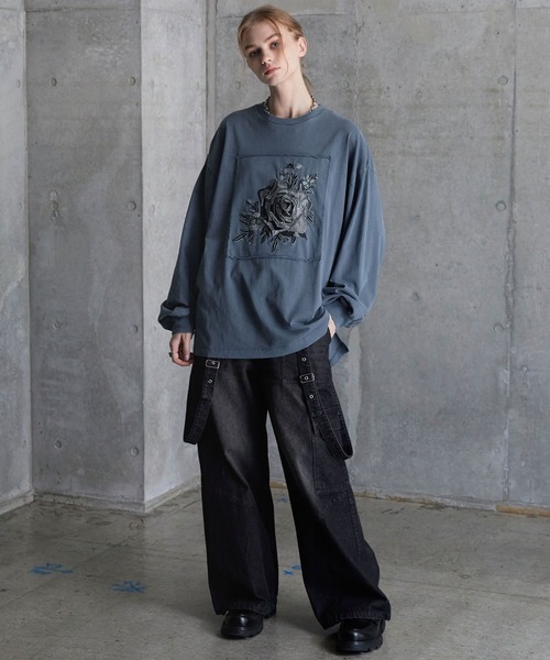 ティーズ ページ43 SERACE】Vintage design loose pigment flower embroidery long