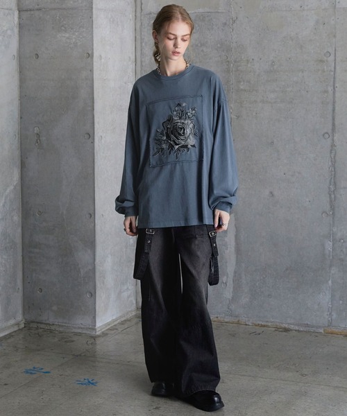 SERACE】Vintage design loose pigment flower embroidery long