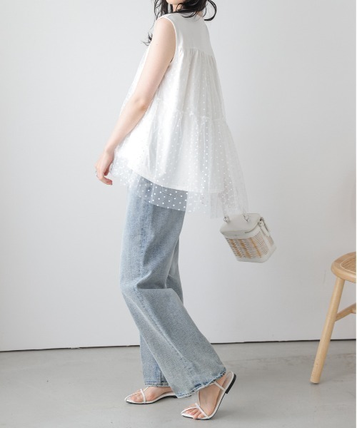 emily品 セール】ドットチュールドッキングトップス（Tシャツ/カットソー