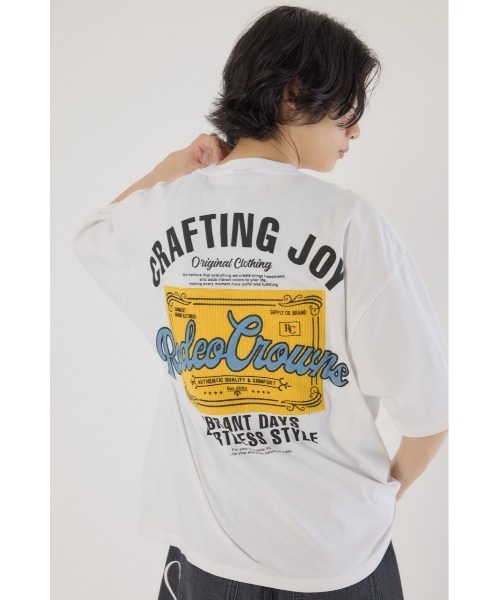 RODEO CROWNS WIDE BOWL(ロデオクラウンズワイドボウル)の「コール&デニムパッチTシャツ(Tシャツ/カットソー・メンズ・ブラック/ホワイト/オレンジ・MEDIUM/LARGE)」の1枚目の写真