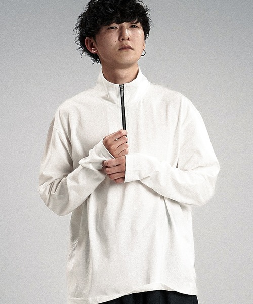 NO ID.(ノーアイディ)の「【NO ID.】Half Zip Big Pullover / ハーフ ジップ ビッグ プルオーバー(ポロシャツ・メンズ・ブラック/グレー/ホワイト・1/2)」の1枚目の写真