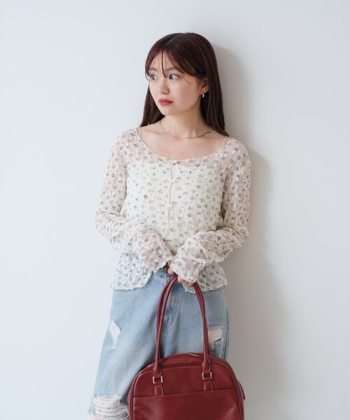 Kastane（カスタネ）の「【2WAY】シアーフラワーレースカーディガン（カーディガン/ボレロ・レディース・サックスブルー/ホワイト・FREE）」の15枚目の写真