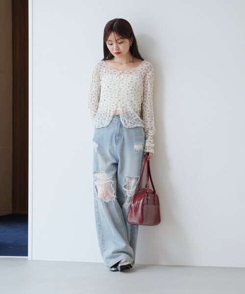 Kastane（カスタネ）の「【2WAY】シアーフラワーレースカーディガン（カーディガン/ボレロ・レディース・サックスブルー/ホワイト・FREE）」の18枚目の写真