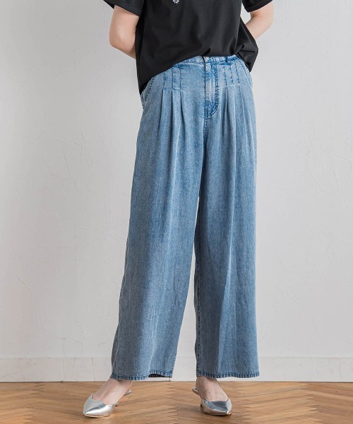 Droite lautreamont（ドロワットロートレアモン）の「バイオシルクパウダー加工ワイドパンツ≪洗濯機で洗える≫（デニムパンツ・レディース・ブラック/ブルー・S/M）」の2枚目の写真