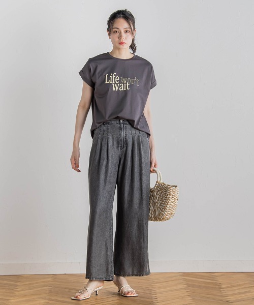 Droite lautreamont（ドロワットロートレアモン）の「バイオシルクパウダー加工ワイドパンツ≪洗濯機で洗える≫（デニムパンツ・レディース・ブラック/ブルー・S/M）」の8枚目の写真