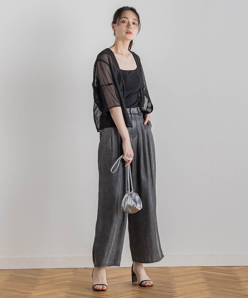 Droite lautreamont（ドロワットロートレアモン）の「バイオシルクパウダー加工ワイドパンツ≪洗濯機で洗える≫（デニムパンツ・レディース・ブラック/ブルー・S/M）」の16枚目の写真