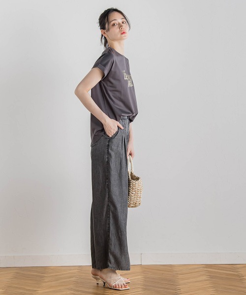 Droite lautreamont（ドロワットロートレアモン）の「バイオシルクパウダー加工ワイドパンツ≪洗濯機で洗える≫（デニムパンツ・レディース・ブラック/ブルー・S/M）」の11枚目の写真