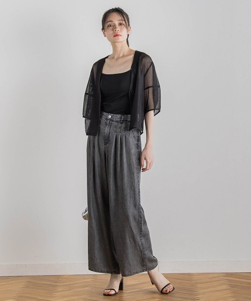 Droite lautreamont（ドロワットロートレアモン）の「バイオシルクパウダー加工ワイドパンツ≪洗濯機で洗える≫（デニムパンツ・レディース・ブラック/ブルー・S/M）」の13枚目の写真