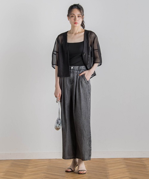 Droite lautreamont（ドロワットロートレアモン）の「バイオシルクパウダー加工ワイドパンツ≪洗濯機で洗える≫（デニムパンツ・レディース・ブラック/ブルー・S/M）」の12枚目の写真